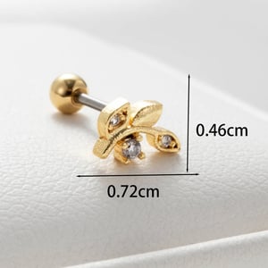 1 Piece Simple Series Classic Plant Copper  Gold Color Zircon Women's Stud Earrings h5 